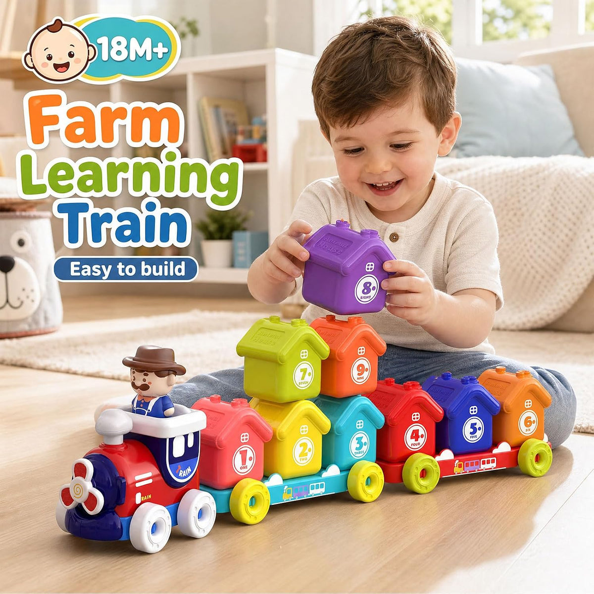 Montessori Toys - Juego de tren de granja, juguetes de aprendizaje