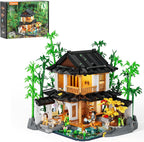 Lumibricks Set de construcción de casa de bambú con iluminación - Colección de cabaña china retro y casa en el árbol con luz LED, 2432 piezas para adultos y coleccionistas de casas retro