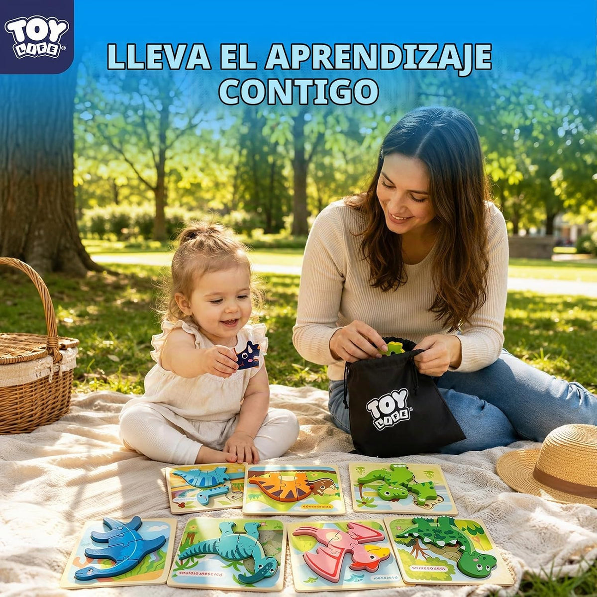 TOY Life Rompecabezas para niños de 2 a 4 años, rompecabezas de madera para niños pequeños de 1 a 3 años, 7 piezas de rompecabezas de dinosaurios de 2 años, rompecabezas para niños de 3 a 5 años