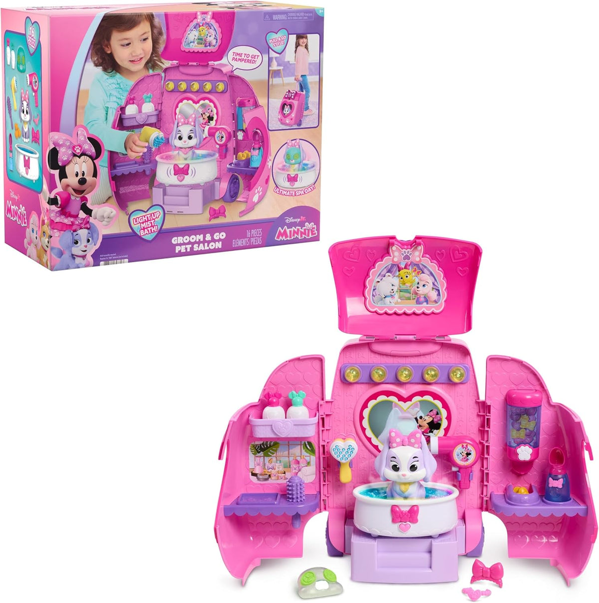 Disney Jr. Minnie Mouse Groom & Go Pet Salon Playset con luces y sonidos