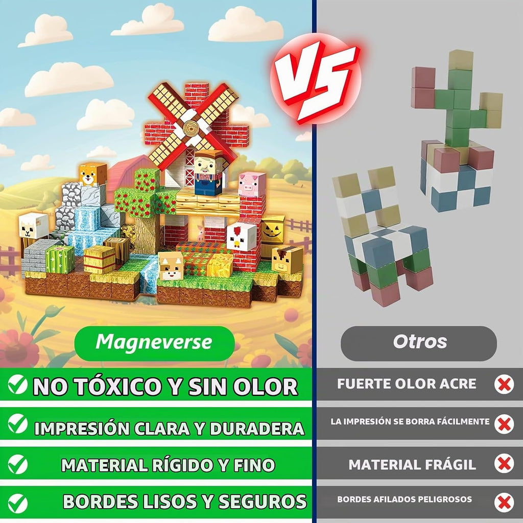 150 bloques magnéticos, bloques de construcción magnéticos de animales de granja, cubos magnéticos apilables para niños, juguete de construcción magnético para niños y niñas, juguete sensorial STEM Montessori para edades de 3 a 12 años, regalo de cumpleañ