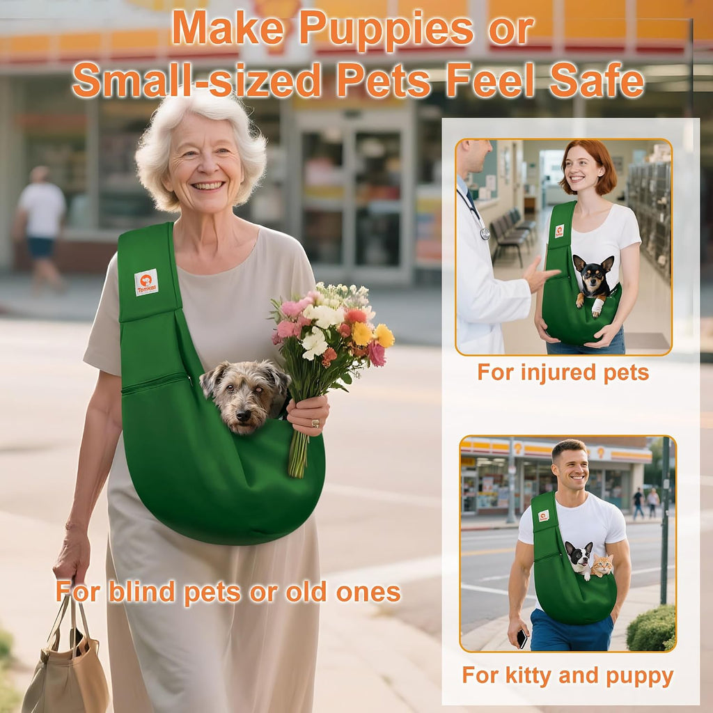 Tomkas Bolso bandolera suave para perros y gatos pequeños (verde esmeralda