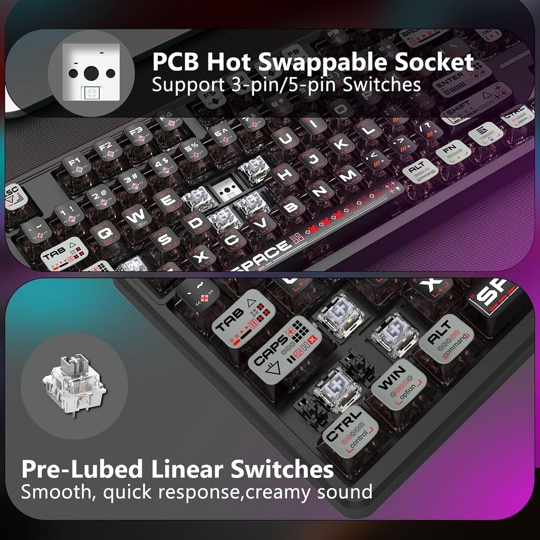 E-YOOSO Teclado mecánico inalámbrico cremoso, Bluetooth\/2.4GHz\/US...