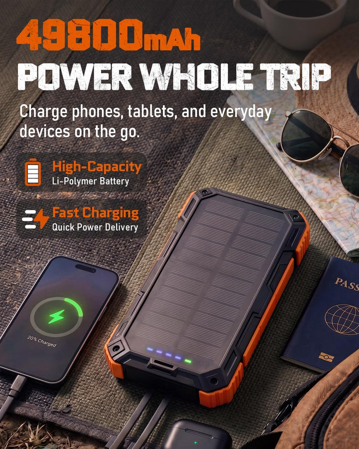 Cargador solar Banco de energía - 49800mAh QC3.0 Cargador portátil...