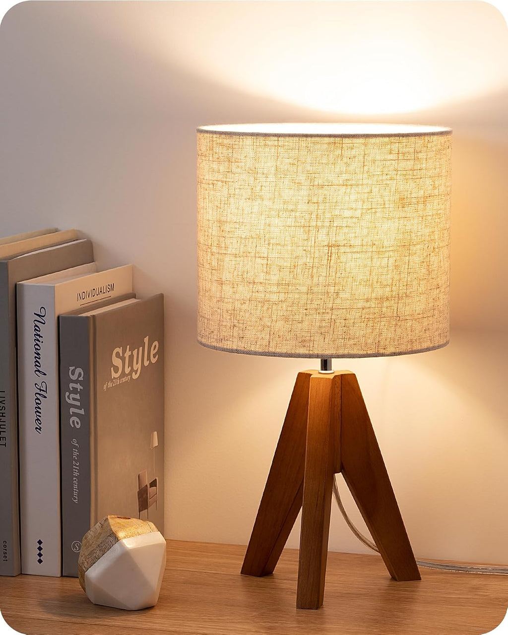 Lámpara EDISHINE Lámpara de mesa con trípode, pequeña y bonita lámpara de noche