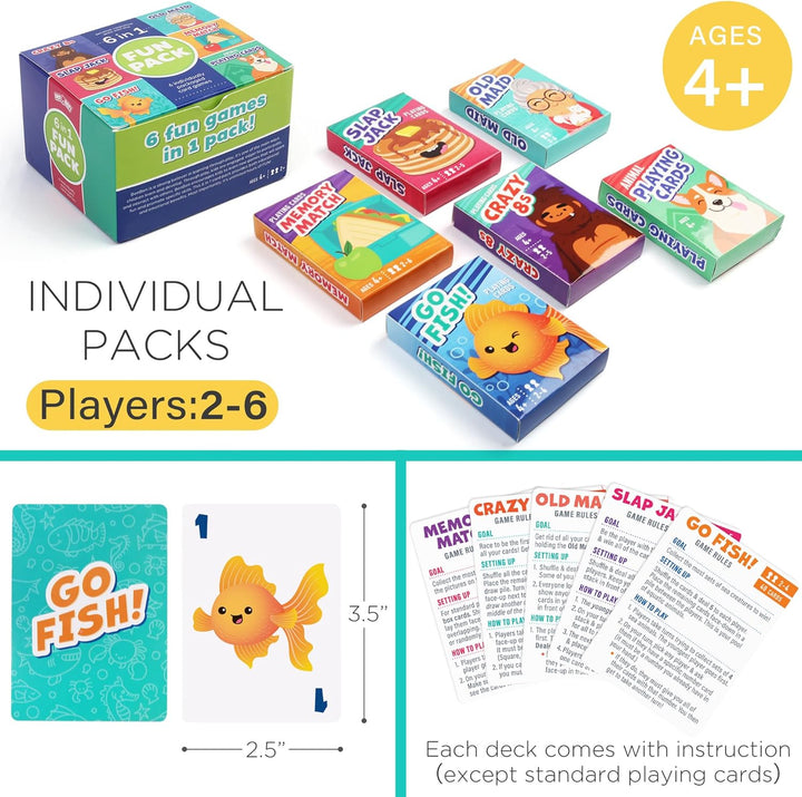Juegos de Cartas LotFancy para Niños 6 Barajas Pesca Loca