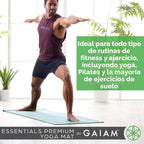 Gaiam Essentials 1/4" Thin (6mm) Yoga & Pilates, Fitness & Exercise Mat con Easy-Cinch Carrier Strap Cusion Support para Fitness y Gym Workouts