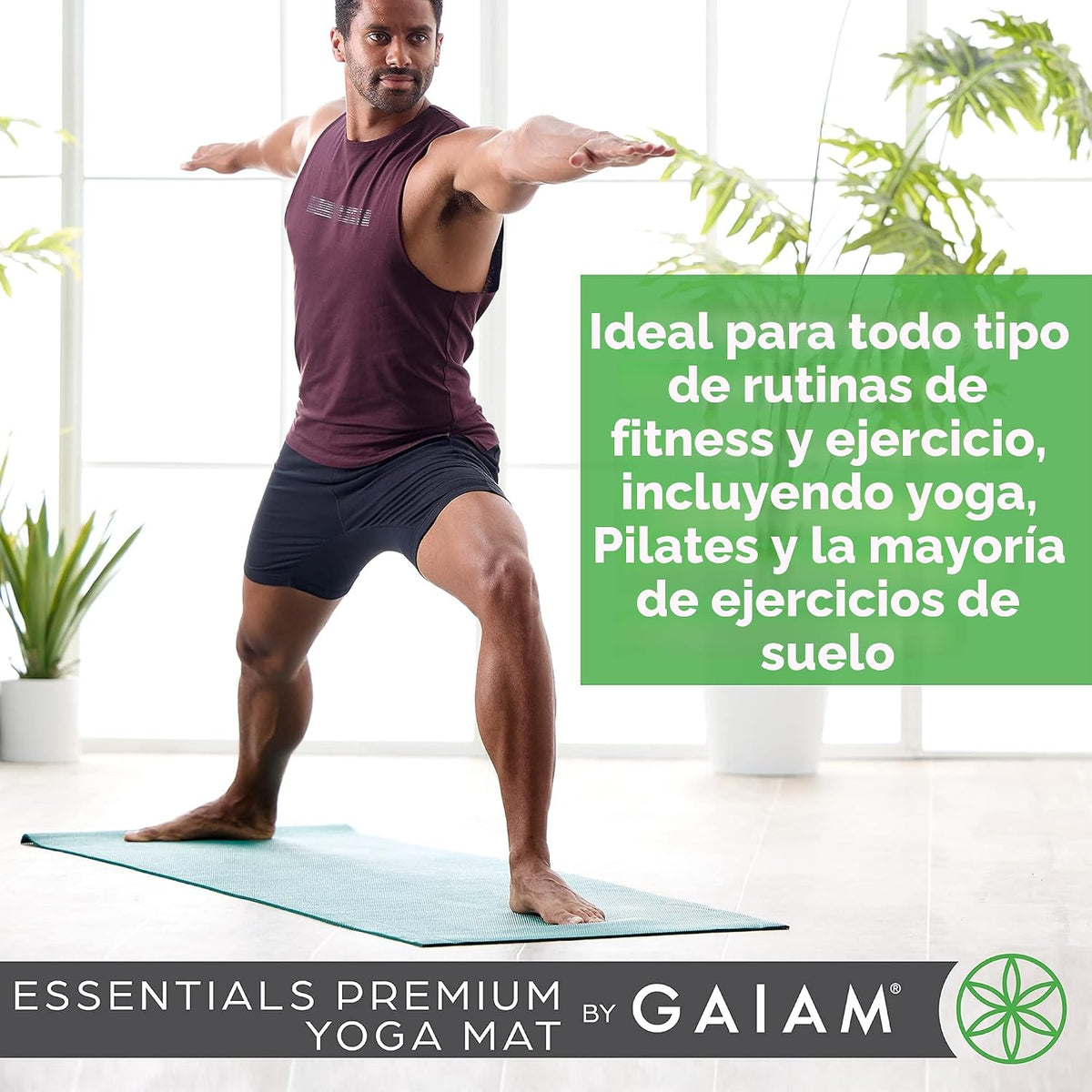 Gaiam Essentials 1/4" Thin (6mm) Yoga & Pilates, Fitness & Exercise Mat con Easy-Cinch Carrier Strap Cusion Support para Fitness y Gym Workouts