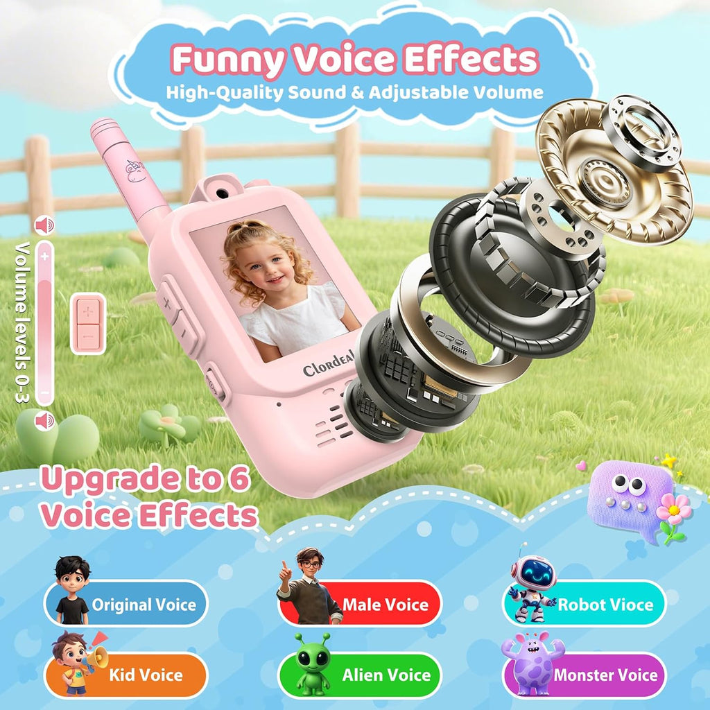 Walkie Talkies de video para niños con emparejamiento automático instantáneo, rango de 600 pies, no necesita WiFi, con video, voz y chat de imágenes, regalo perfecto para niños y niñas de 3