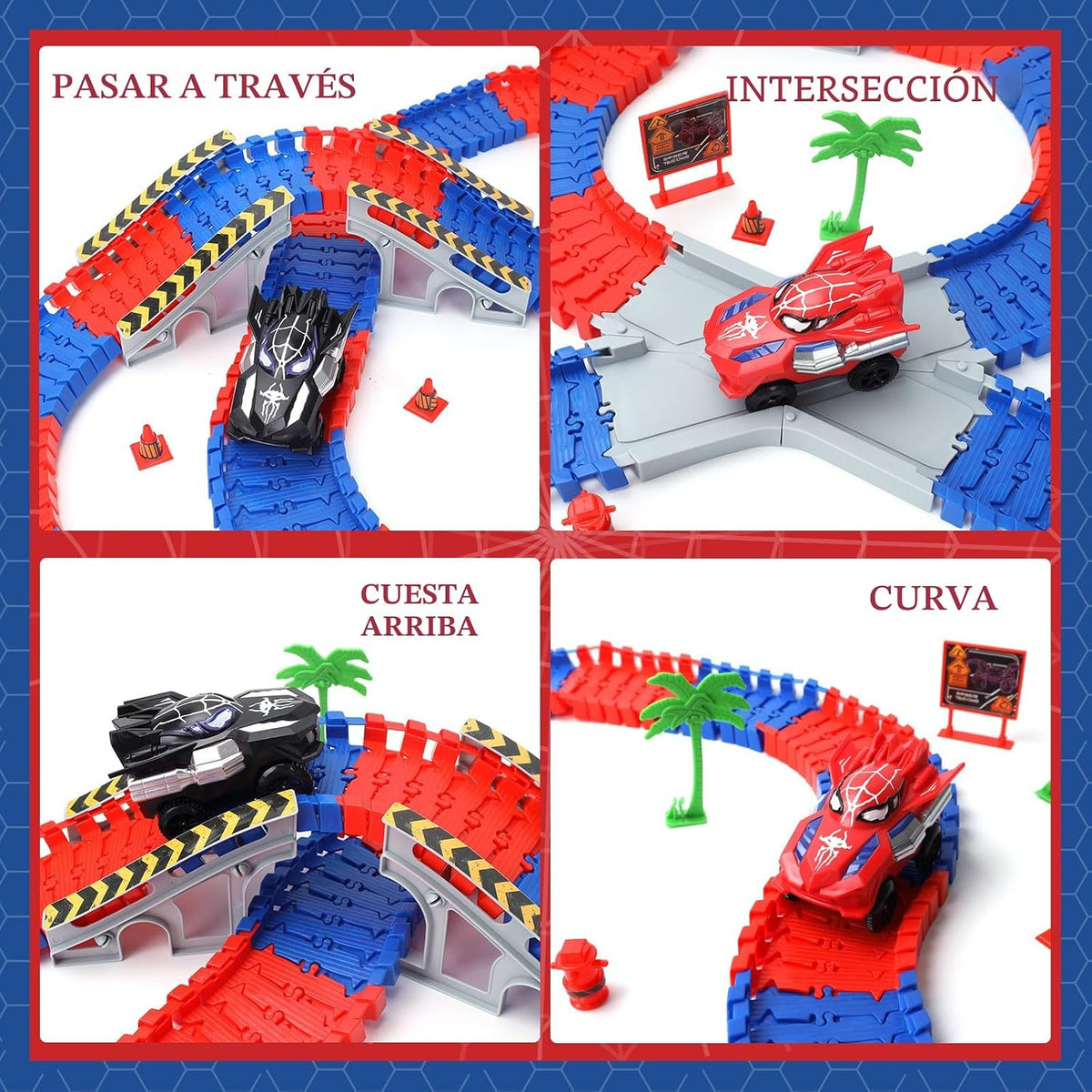 Juguetes de Camiones Monstruo Héroe Araña para Niños y Niñas de 3, 4, 5, 6, 7, 8, 9 Años: Set de Pista de Carreras con 2 Coches Araña Eléctricos, Juguetes para Niños, Regalo para Niños y Niñas de 3-9