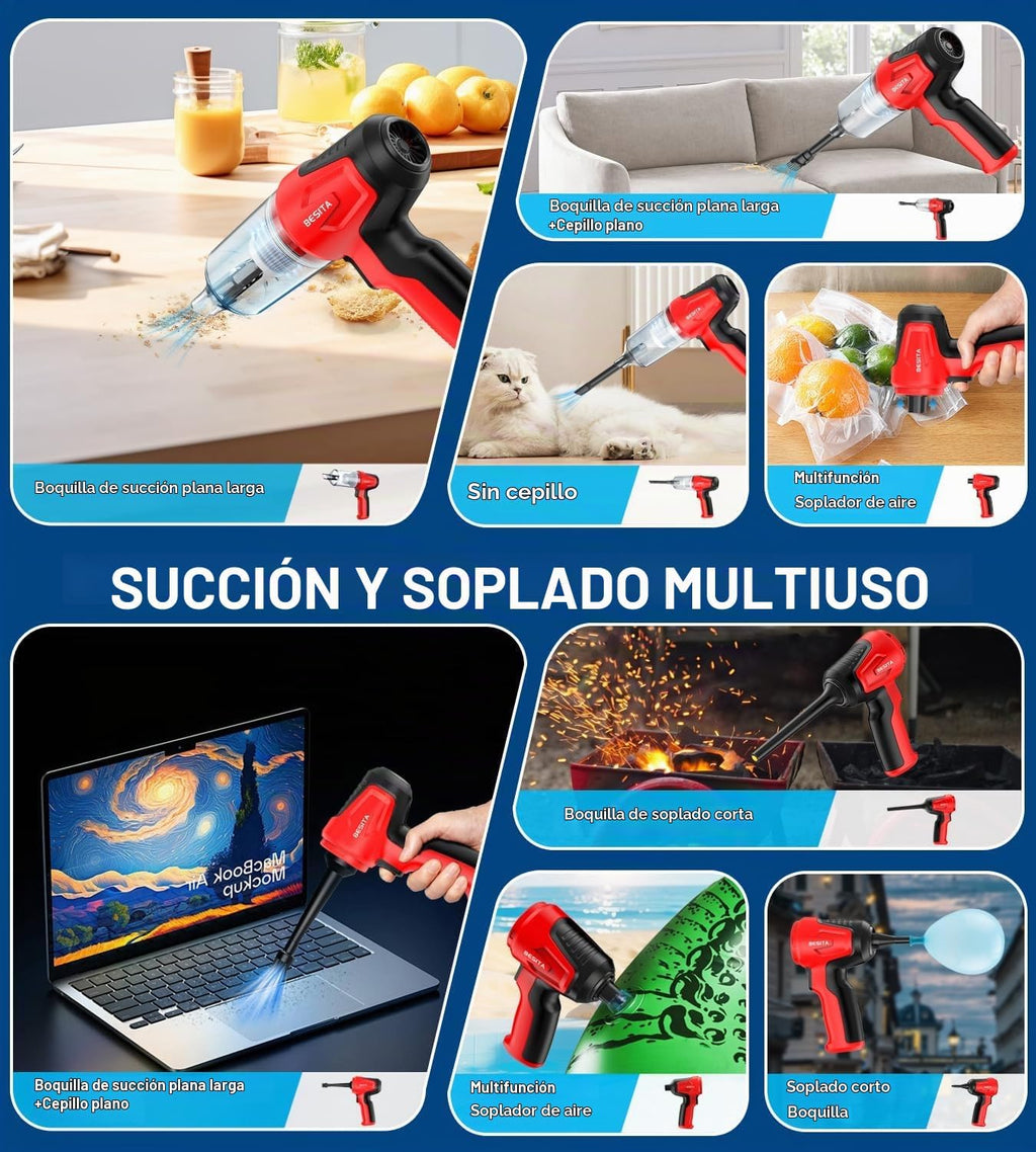 Aspiradora portátil inalámbrica para automóvil, 4 en 1, mini aspiradora de alta potencia, 12000 Pa potente succión, plumero de aire, filtro doble, ajustable, pequeño aspirador portátil inalámbrico para automóvil, hogar, mascota, oficina