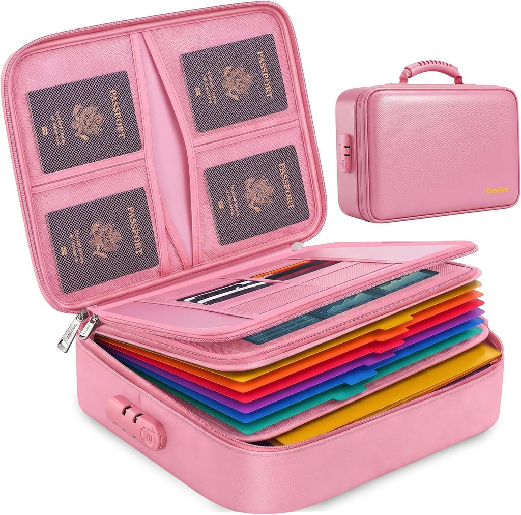 Caja de Documentos a Prueba de Fuego con Cierre, Carpeta Fija Resistente al Agua (Rosa - Maletín)