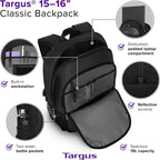 Targus Mochila clásica para laptop de 15 a 16 pulgadas, se adapta a la mayoría de portátiles de hasta 16 pulgadas, mochila de viaje acolchada para viajeros de negocios, universidad y viajes (TBB943GL)