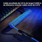 Pro Cable USB C en Espiral Personalizado para Teclado de Juegos, Cable de Teclado Mecánico de Doble Funda con Aviador Metálico Desmontable, 1.5M USB-C a USB-A, Color Azul