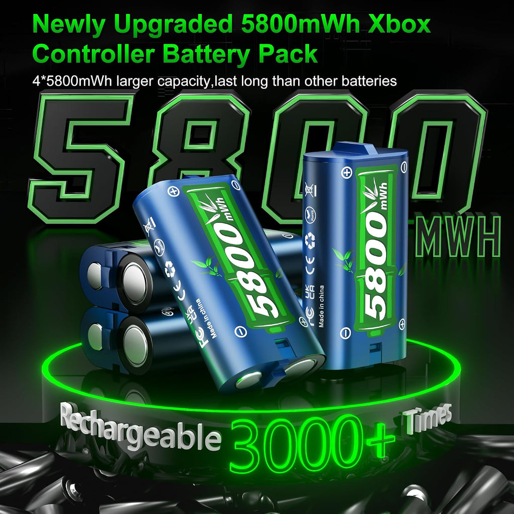 Feirsh Batería Recargable para Xbox con Cargador, 4x5800mWh Baterías Recargables para Controlador Xbox para Xbox One Series X|S, One S/X, Incluye Estuches y Almacenamiento para Xbox One