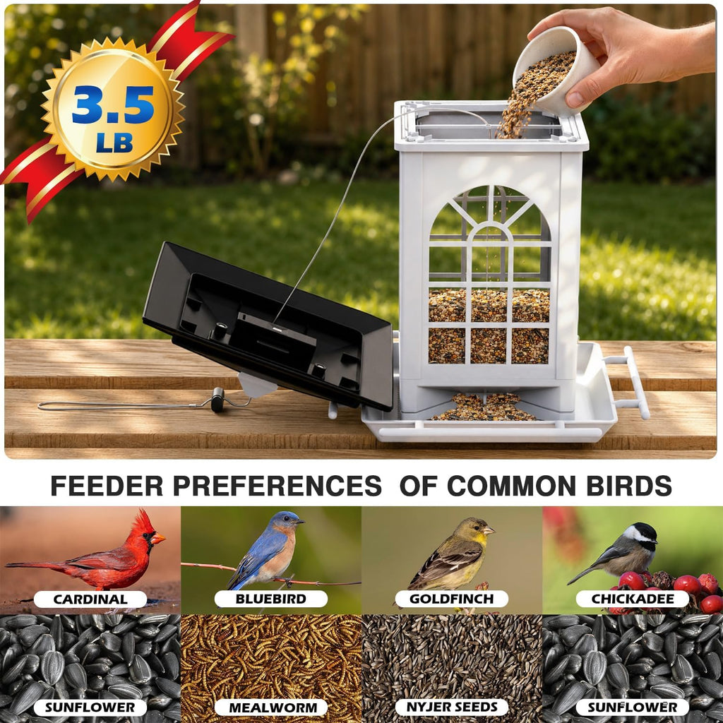 Birdream Comederos solares para pájaros para colgar al aire libre, requiere montaje, fácil instalación de 1 minuto, atractivo para carnes y pinzones de aves silvestres, 3.5 libras