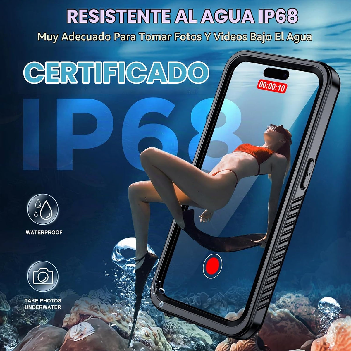 Funda impermeable para iPhone 15 Pro Max 2026, protector de pantalla integrado y protector de cámara de vidrio, a prueba de golpes, IP68 bajo el agua, a prueba de caídas, para iPhone 15 Pro Max de 6.7 pulgadas
