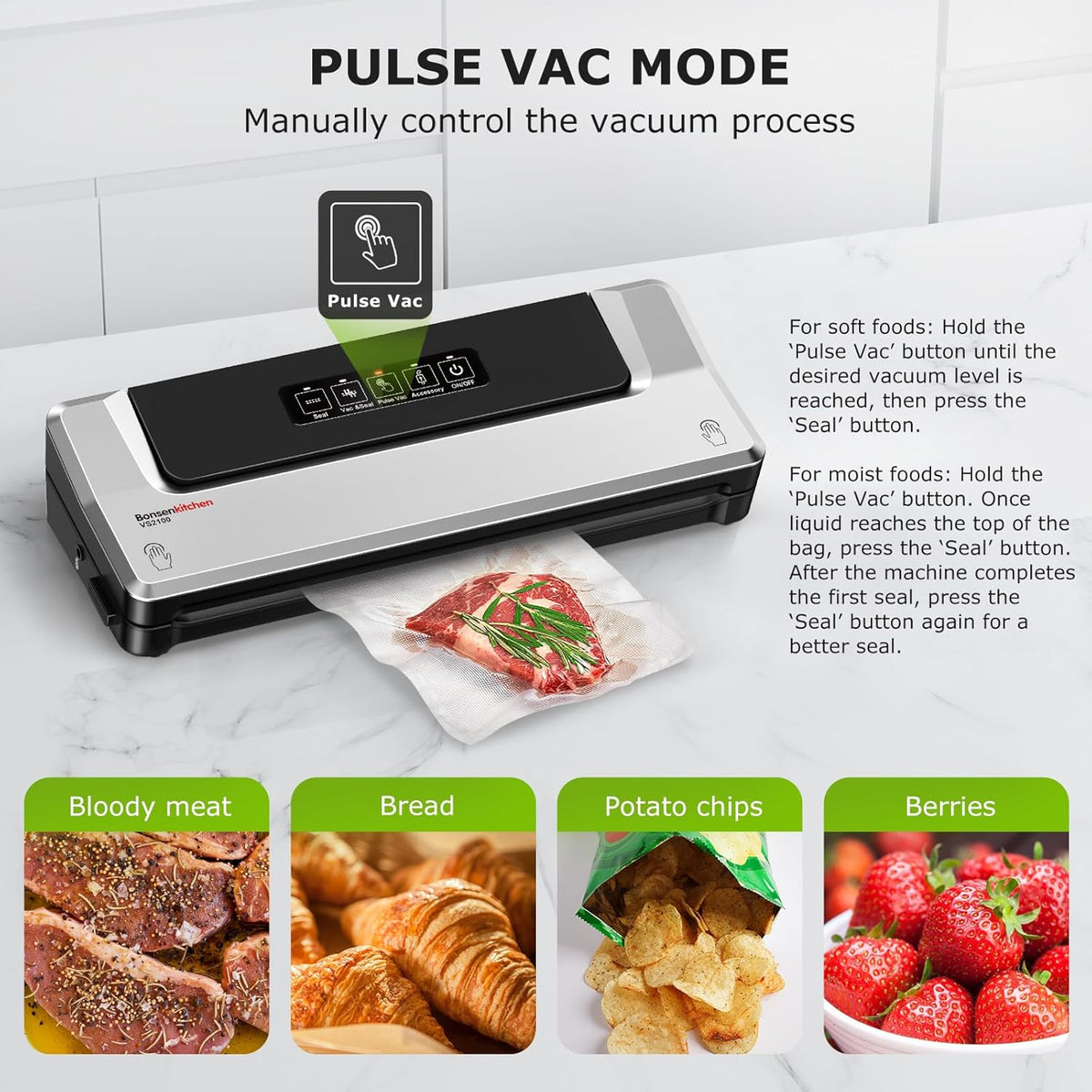 Bonsenkitchen - Máquina selladora al vacío, múltiples modos para la