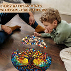 WOODBESTS Rompecabezas de madera para adultos (195 piezas - 29 x 28,7 cm) Rompecabezas de madera con forma única con árbol de la vida de vidrio coloreado Rompecabezas de madera para adultos con caja
