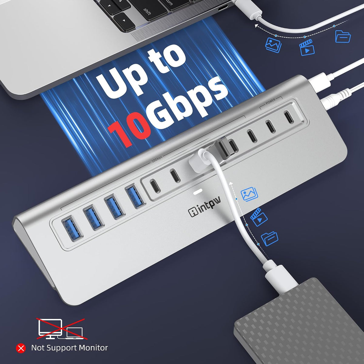 intpw, YH12, hub USB de 12 puertos, alimentado