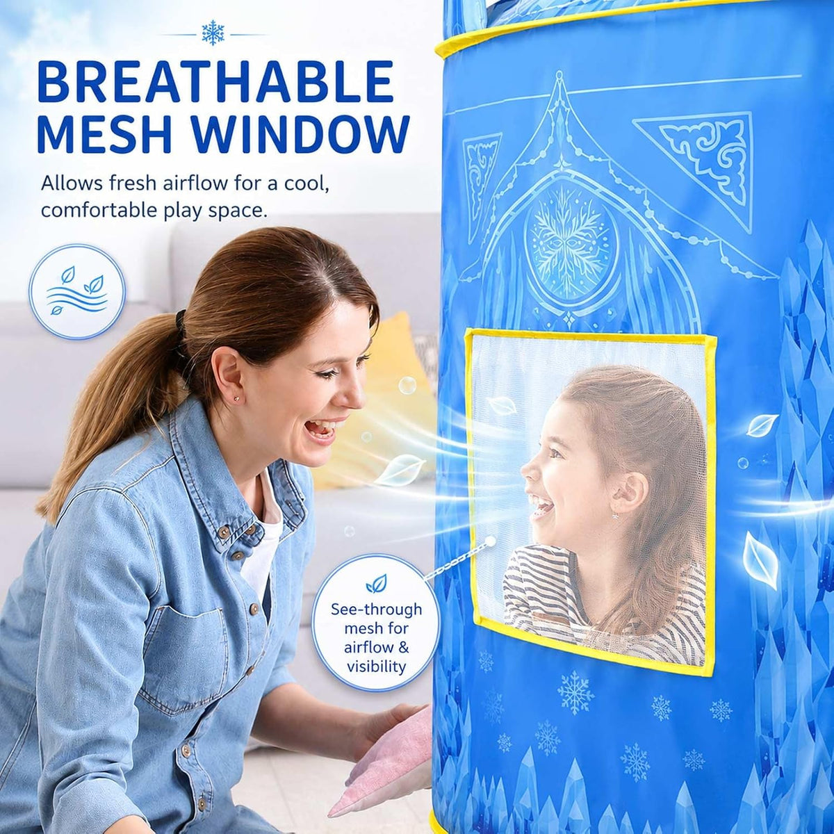 Tienda de campaña desplegable de princesa, juguetes congelados para niñas, grande de 53 x 41 pulgadas, castillo de hielo para interiores y exteriores, con luces LED y bolsa de transporte, regalo ideal para edades de 3 a 6 años