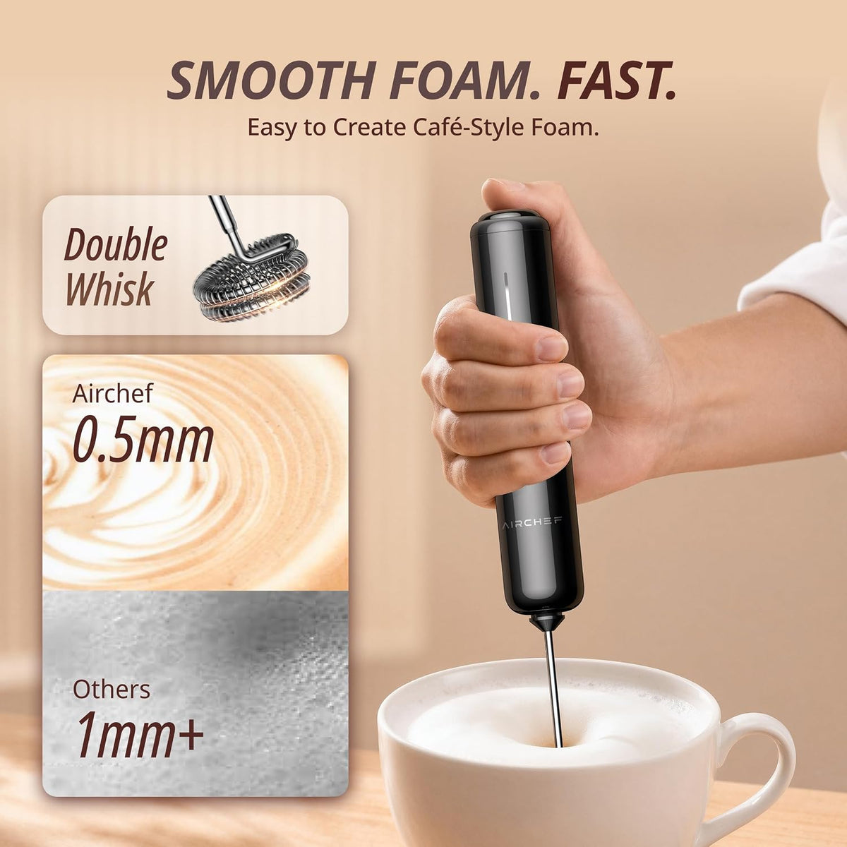 Espumador de leche portátil recargable con control de velocidad