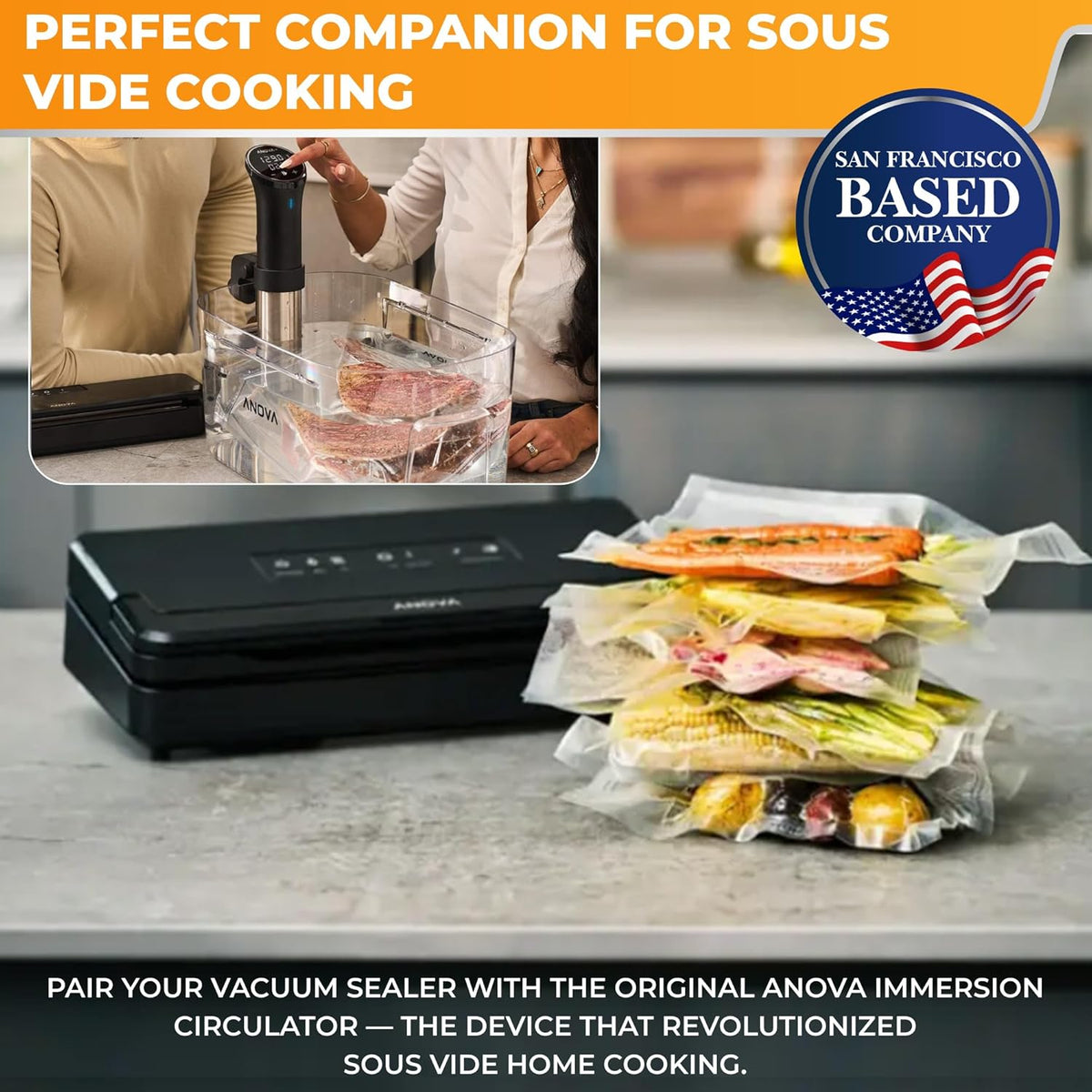 Anova Culinary Sellador al vacío de precisión Pro, incluye rollo de bolsa grande (19 pies), máquina selladora al vacío de alimentos dobles húmedos y secos para almacenamiento Sous Vide y
