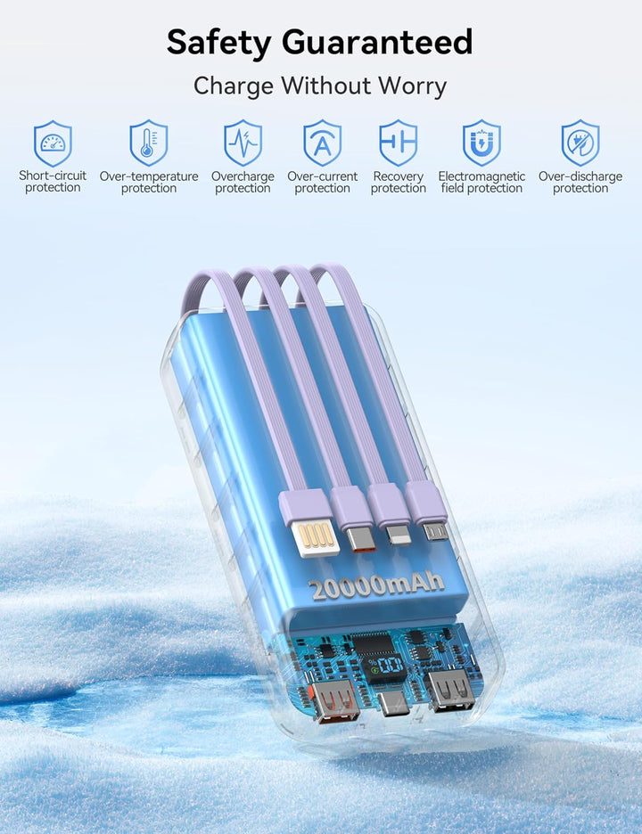 Nusyddy Cargador portátil de 20000 mAh integrado con 4 cables, bate...