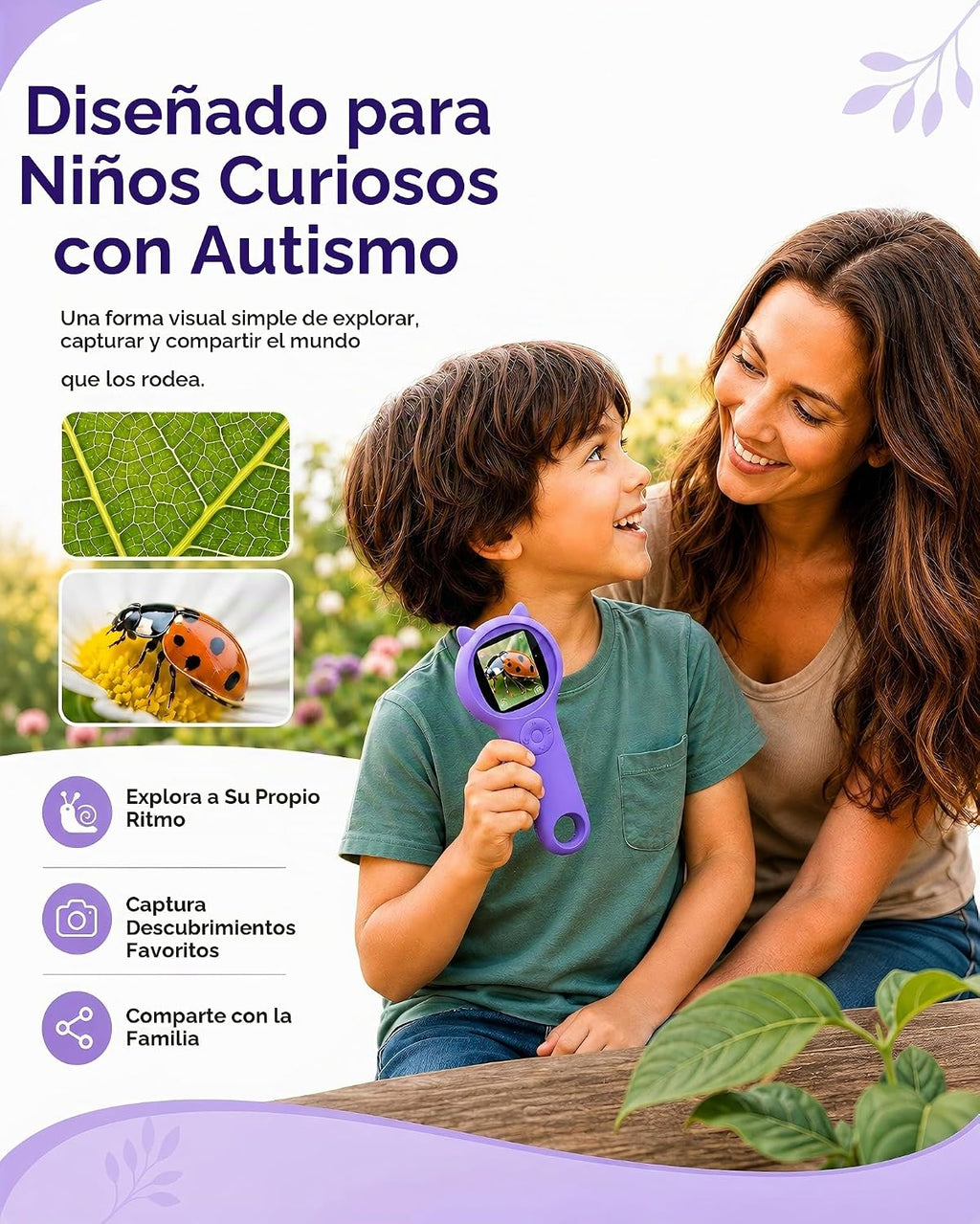 Microscopio para niños, lupa digital 500X, juguete para explorar STEM, color morado