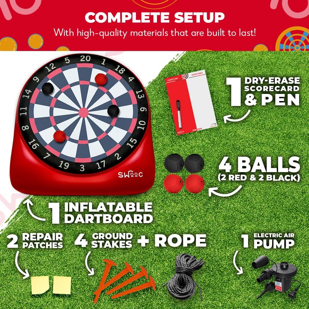Swooc Games - Dardos gigantes inflables de primera calidad (más de 15 formas de jugar) - Diana de fútbol jumbo con bomba de aire - Juegos de carnaval grandes - Juegos gigantes al aire libre - Juego de