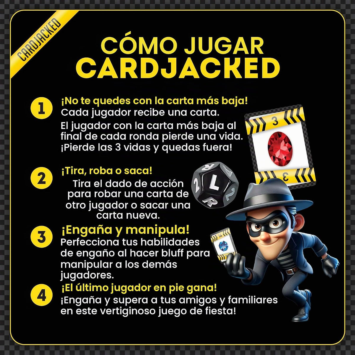 CARDJACKED - Divertido juego de cartas para familias | Juegos de cartas de fiesta para adultos | 8-12 minutos de tiempo de juego | Juego de cartas para niños | 4-10 jugadores | Fácil de aprender | Compacto y portátil