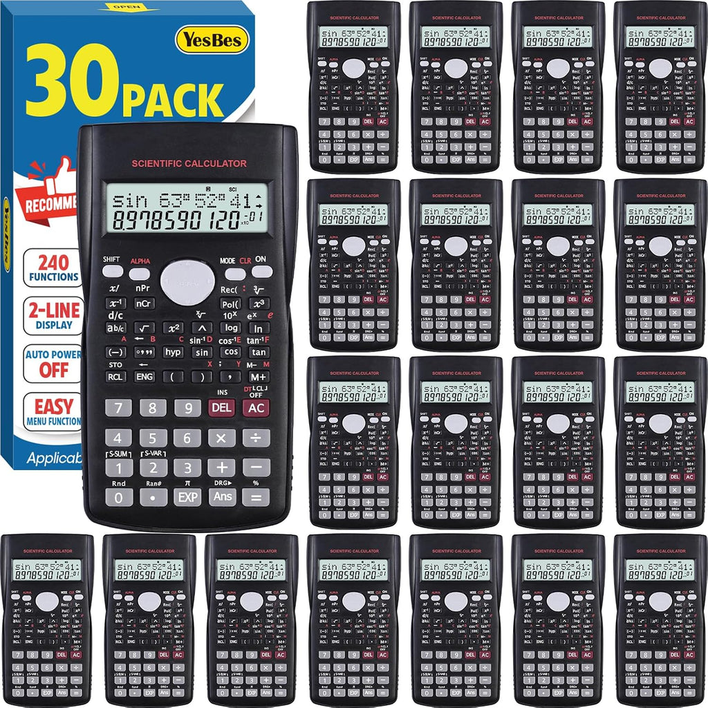 Paquete de 30 calculadoras científicas, pantalla grande de 2 líneas, 240 funciones, calculadoras científicas para estudiantes, calculadora de fracción de álgebra matemática para escuela secundaria y