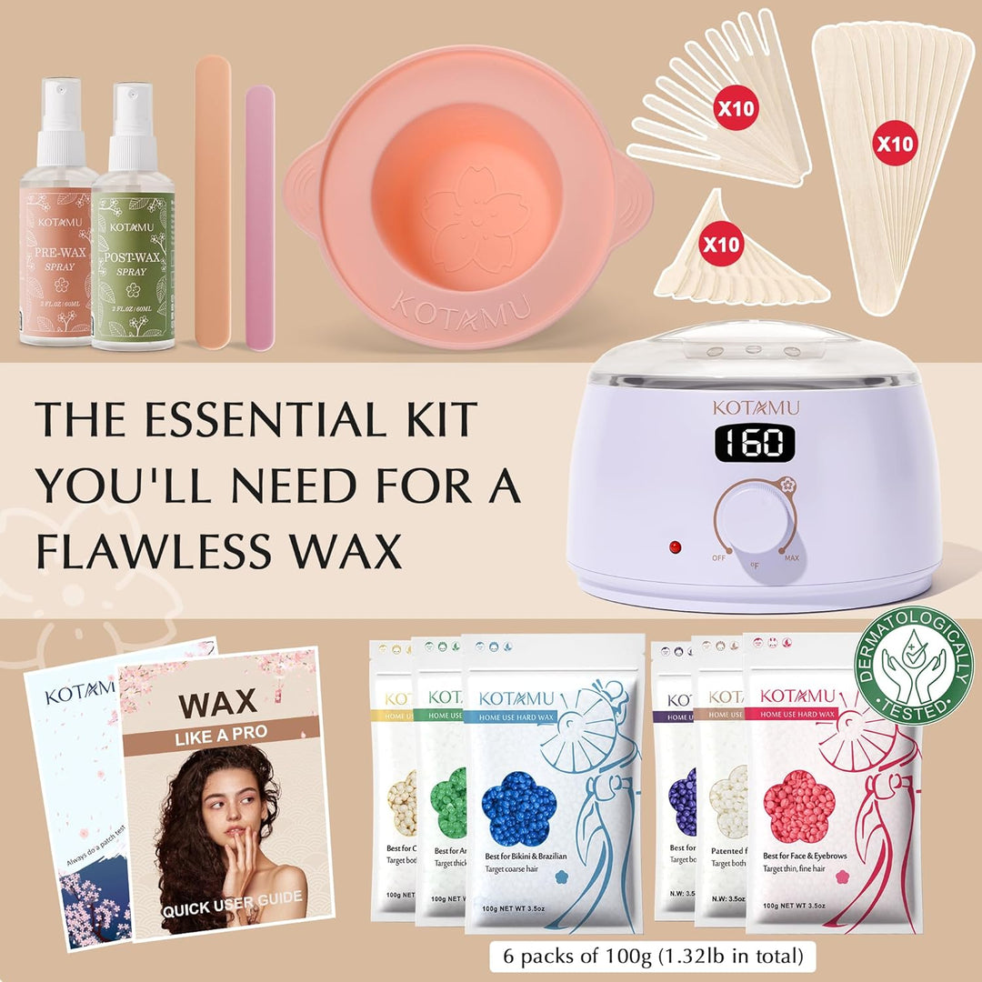 KOTAMU Kit de depilación para mujeres y hombres, calentador de cera...