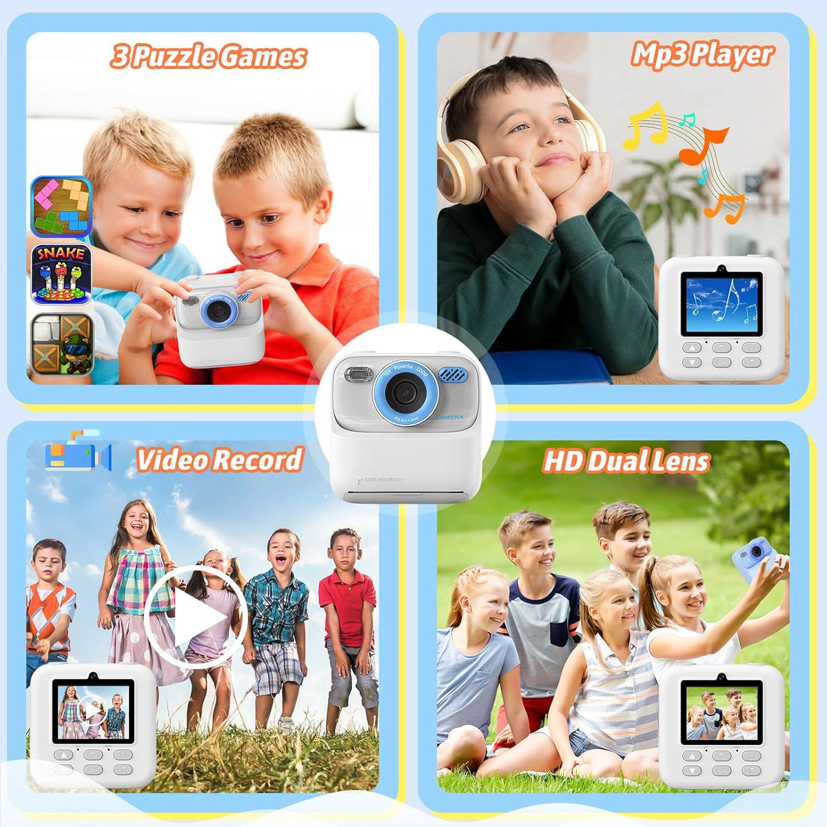 Cámaras digitales instantáneas para niños y niñas, cámara digital selfie HD de doble lente 1080P con papel de impresión y tarjeta TF, regalos de cumpleaños de Navidad, juguetes para niños pequeños y