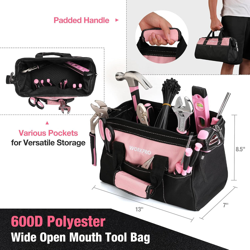 WORKPRO Juego de herramientas rosa de 277 piezas, kit de herramientas de