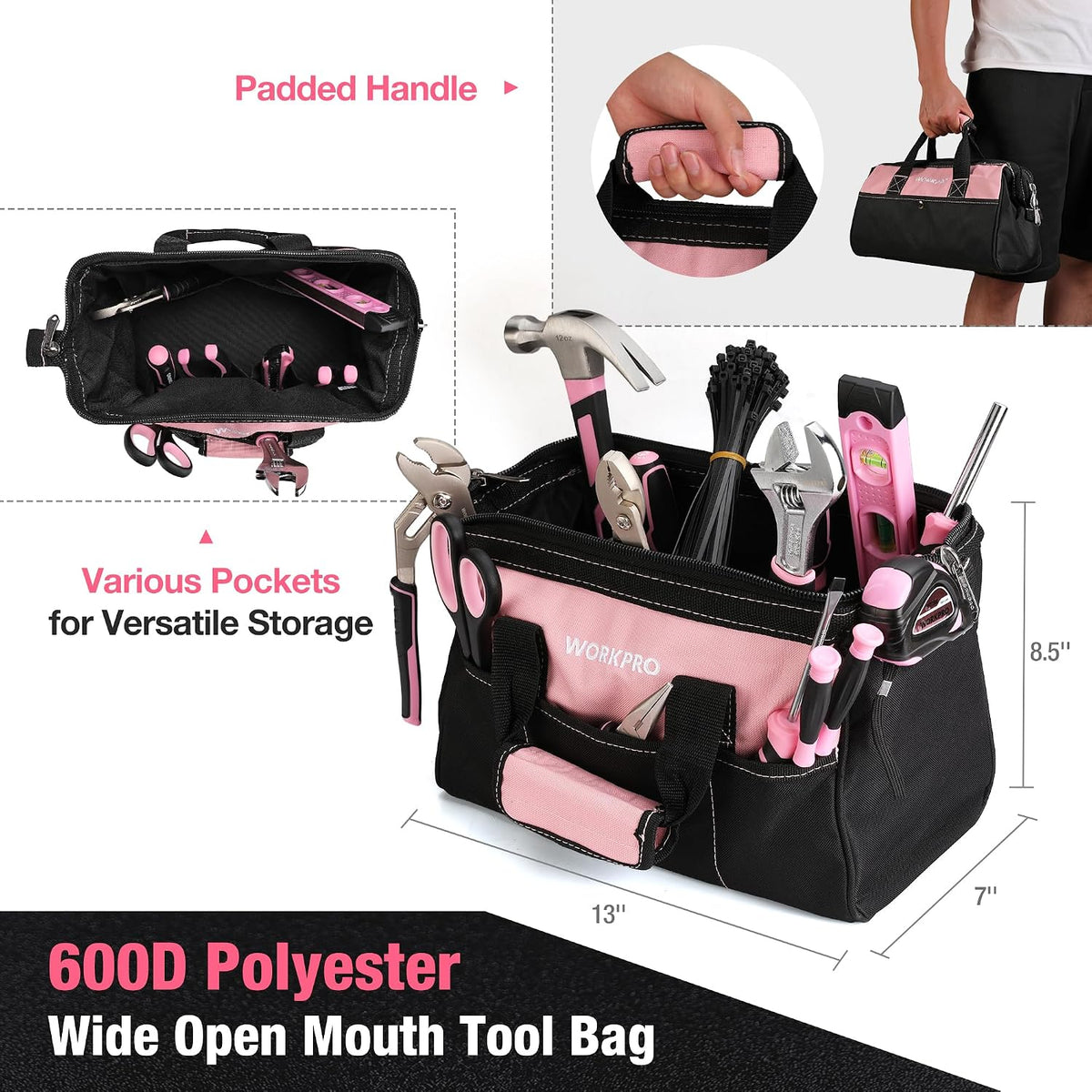 WORKPRO Juego de herramientas rosa de 277 piezas, kit de herramientas de