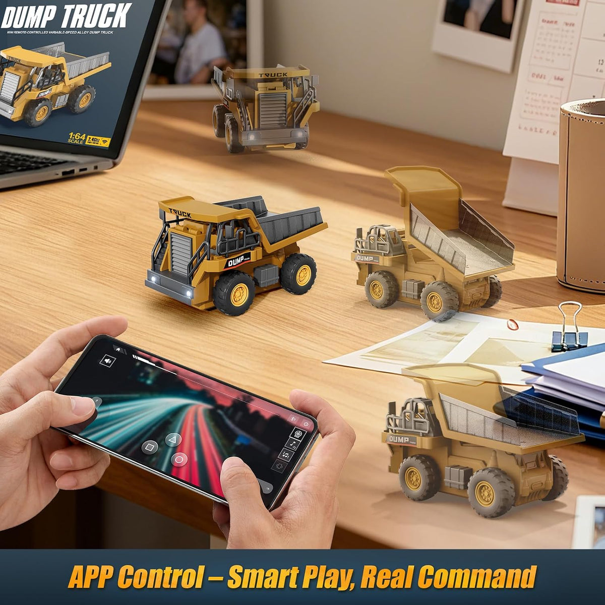 Camión volquete RC 1:64, mini juguete de escritorio con control remoto para