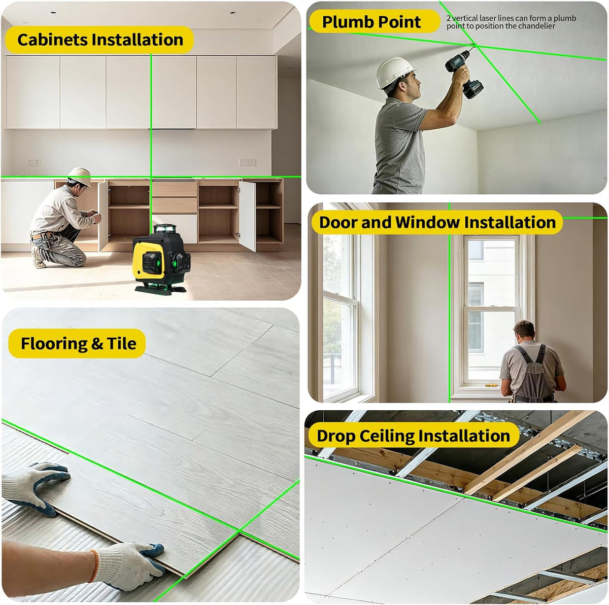Nivel láser autonivelante, haz verde de 4 x 360° de cobertura de toda la habitación con control remoto y ventana giratoria para colgar fotos y renovar el hogar