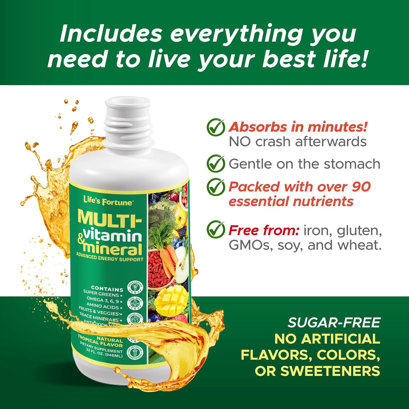 Life's Fortune Multivitamínico líquido para adultos, hombres y...