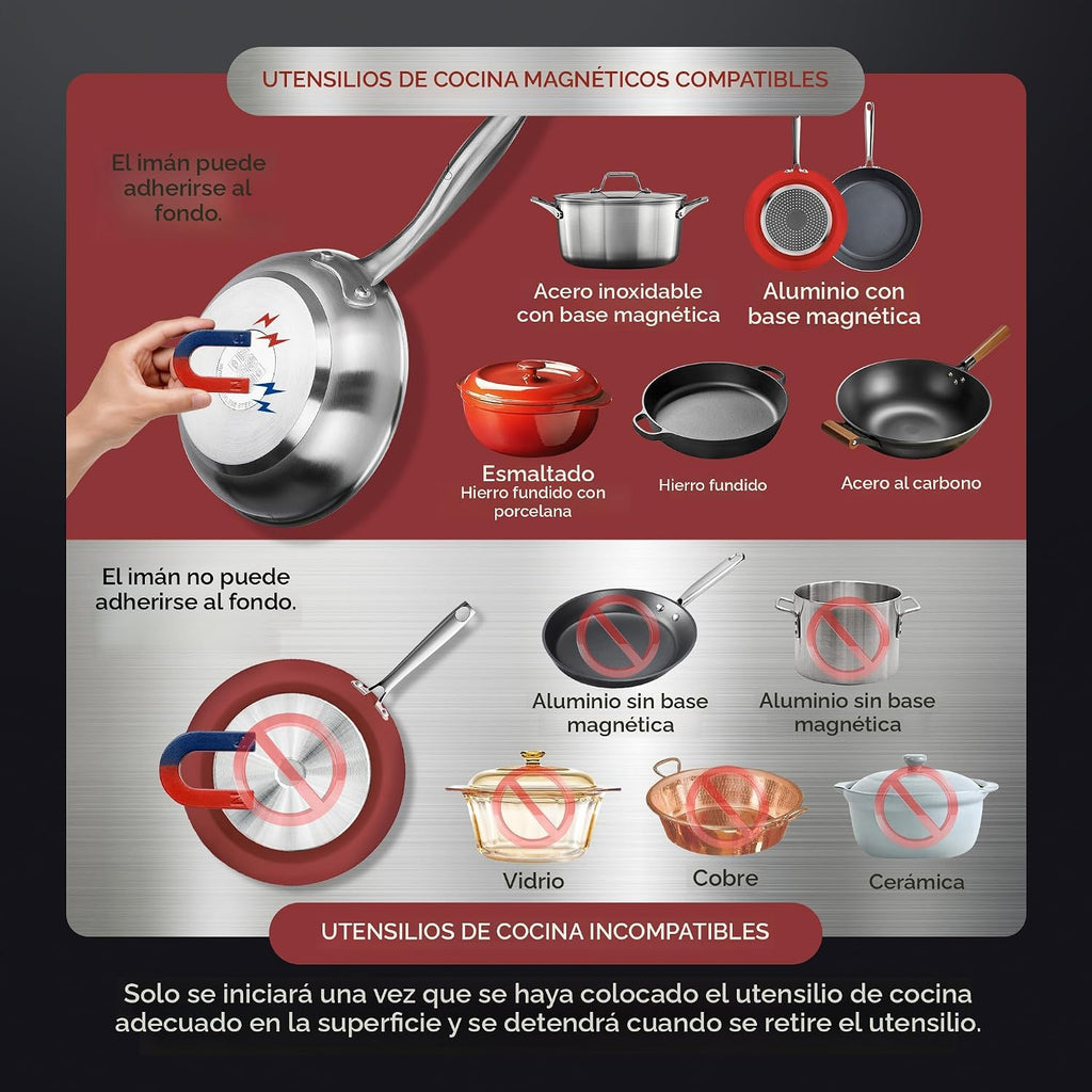 ChangBERT Estufa de Inducción, Cocina Portátil de Grado Comercial, Bobina de Calentamiento Grande de 8”, Quemador de Encimera de Acero Inoxidable Premium con Certificación NSF, Temporizador de 10 Horas Placa Caliente Profesional de 1800W