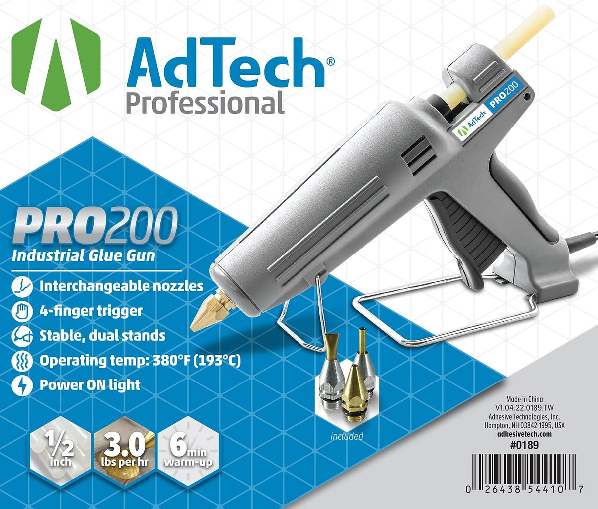 Pistola de pegamento termofusible AdTech de tamaño completo de alta potencia industrial – Pistola de pegamento termofusible de grado profesional para carpintería, reparaciones y remodelación, gris
