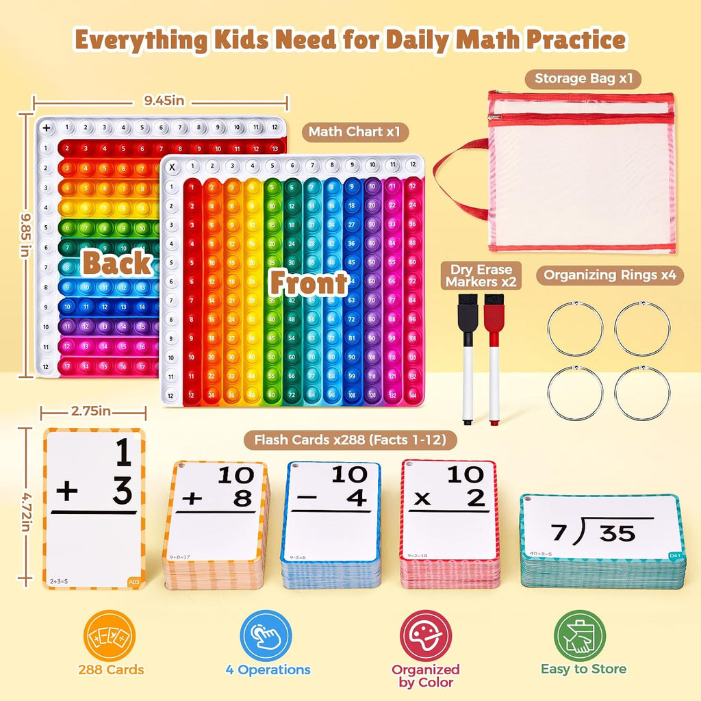 JoyCat 288 tarjetas de matemáticas y tablero de doble cara, 4 operaciones