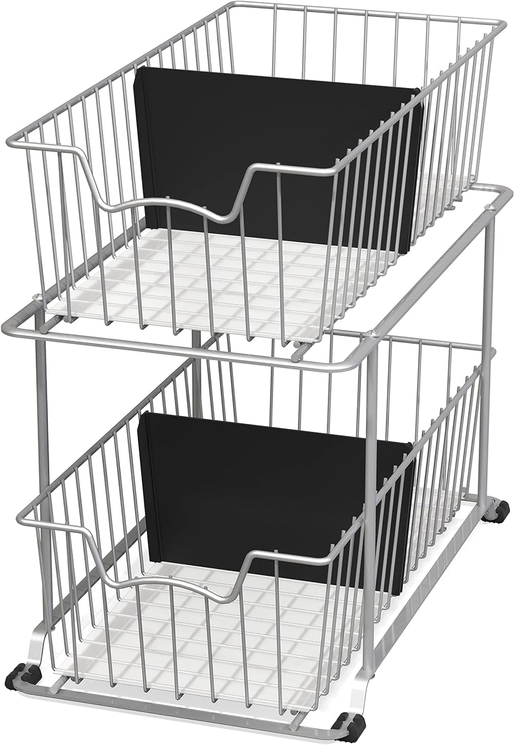 Simple Houseware - Cajón organizador de cesta de alambre de 2 niveles, gris