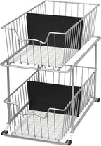 Simple Houseware - Cajón organizador de cesta de alambre de 2 niveles, gris