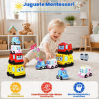 Juguetes Montessori para niños pequeños de 1 a 3 años, 4 en 1, autos magnéticos apilables, anidación y gateo, juguetes para bebés, autos de policía con música y luz, regalos de automóvil, juguetes