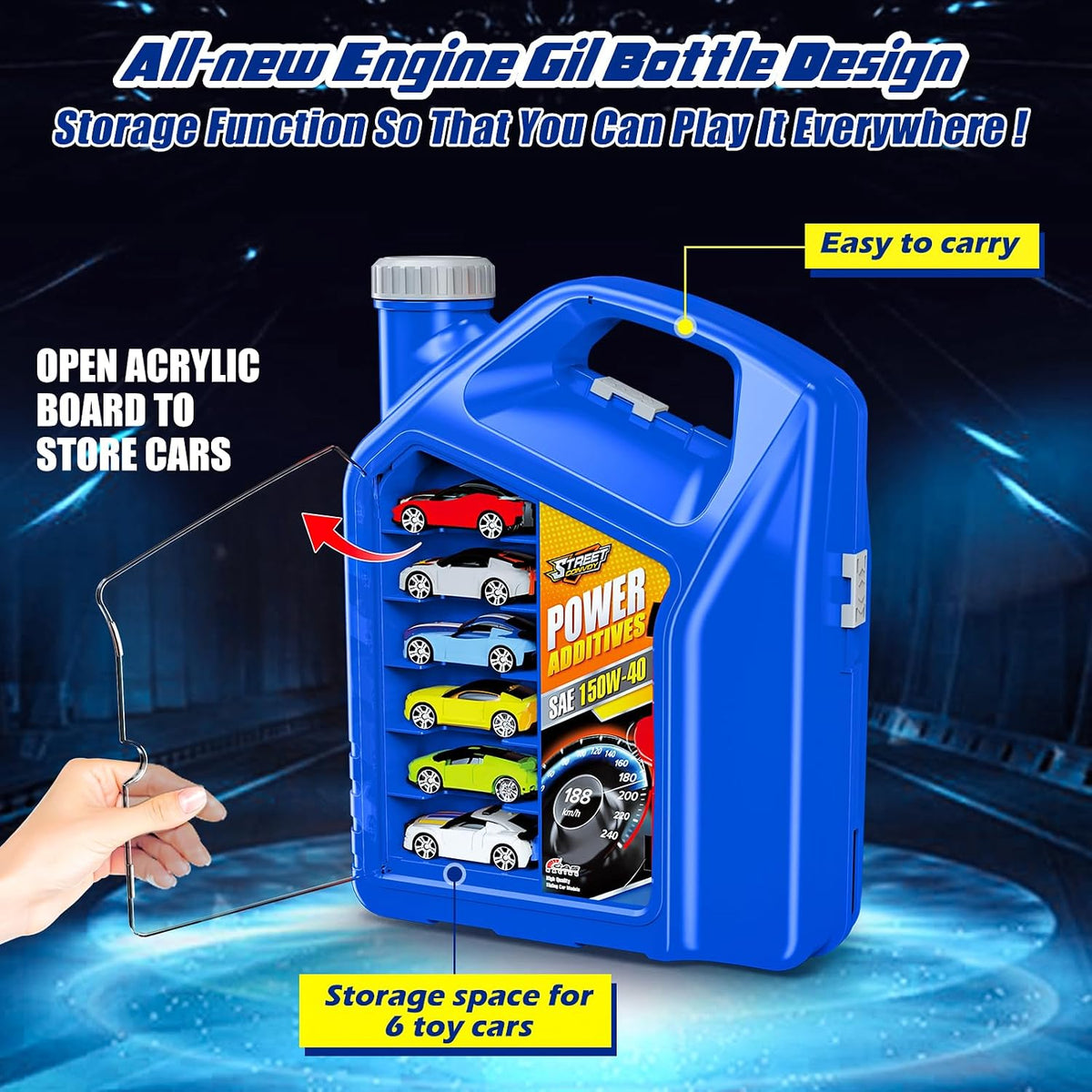Juego de autos de juguete de pista de carreras con 2 autos de carreras, estilo 2 en 1 con caja de almacenamiento, juguetes de pistas intercambiables, regalos de cumpleaños y Navidad para niños de 3, 4