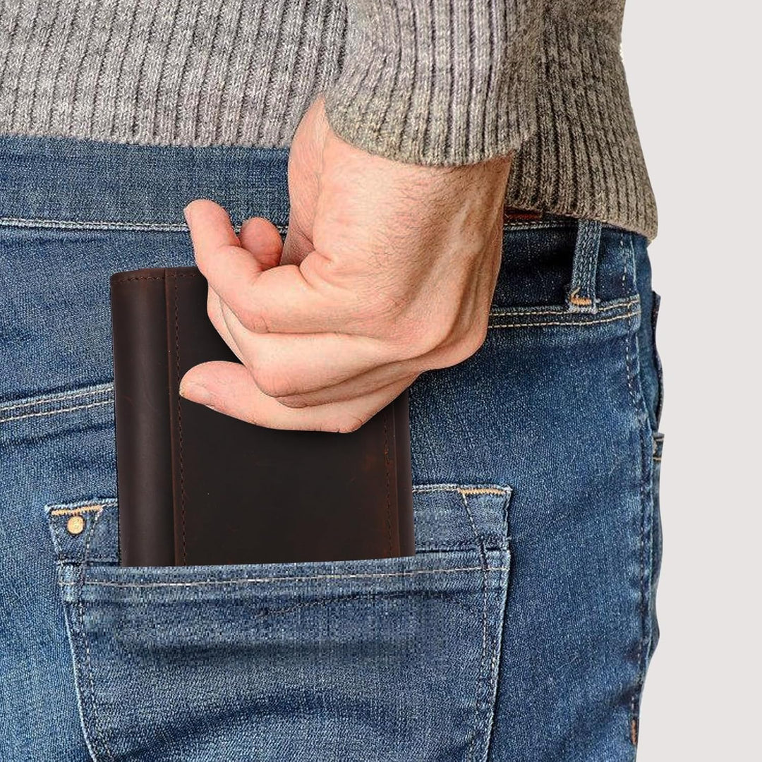 baotuiok Billetera de cuero triple para hombre con 11 ranuras para...