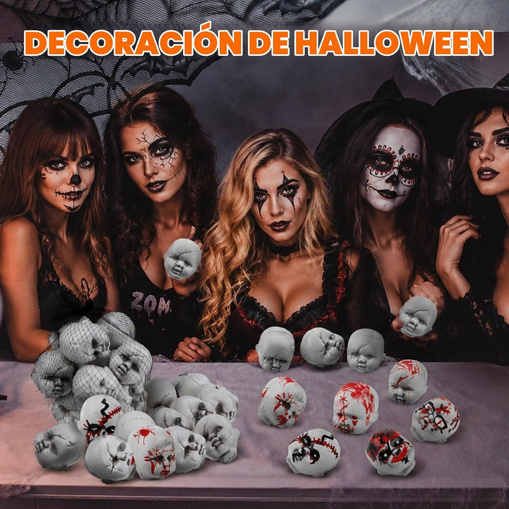 Hiboom 24 cabezas de muñeca de bebé de Halloween, plástico de miedo