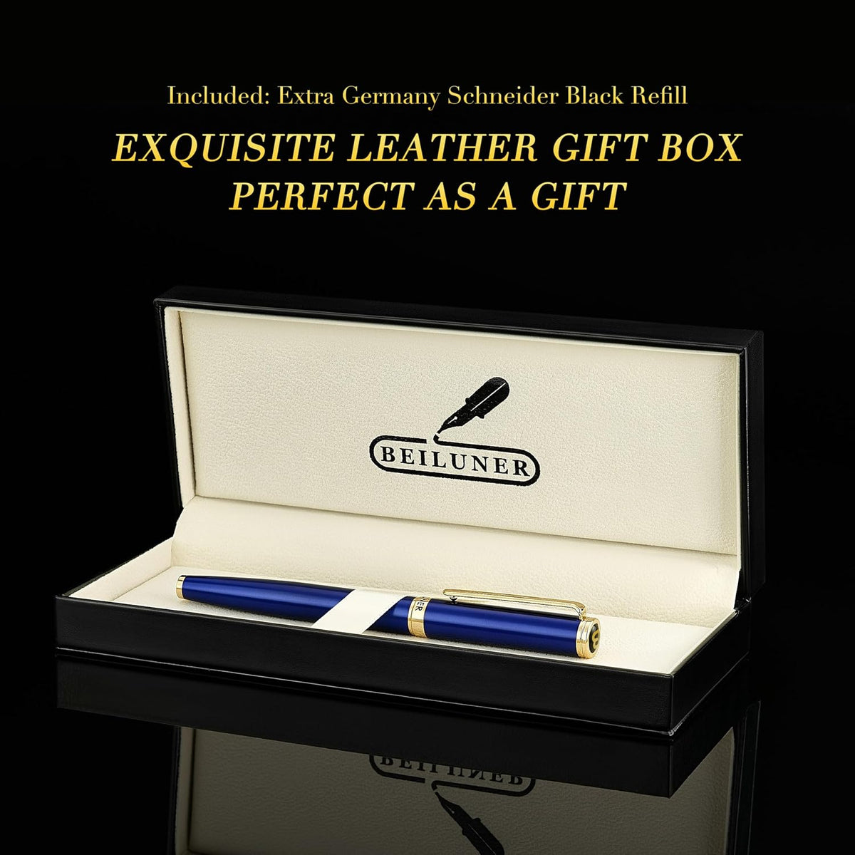 BEILUNER Bolígrafo de Bola de Lujo, Ribete de Oro de 24K, Diseños Nobles y Elegantes, Repuesto de Tinta Schneider, El Mejor Juego de Regalo de Bolígrafo de Bola para Hombres y Mujeres, Profesional