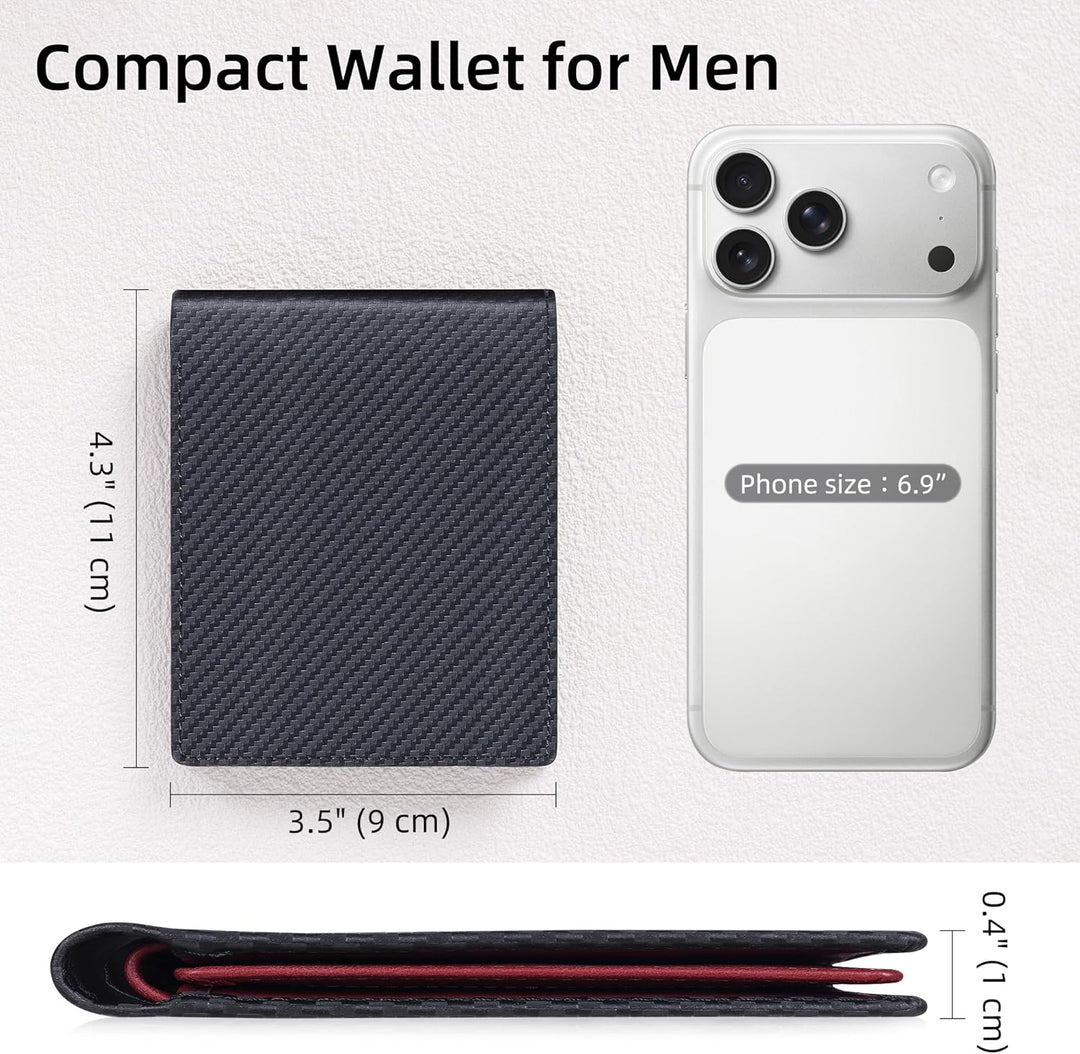VISOUL Billeteras de cuero de fibra de carbono para hombre con bloq...